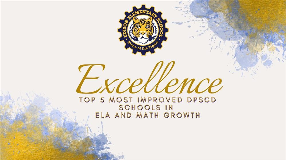  words and school logo on cream background with splashes of yellow and blue